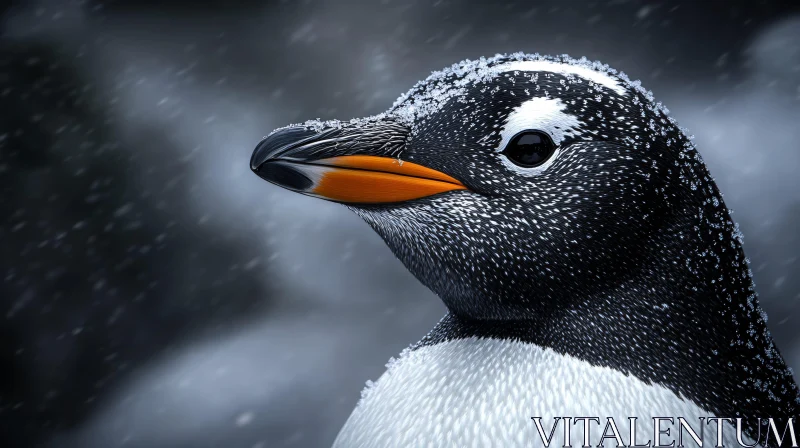 Penguin Close-Up with Snow AI Image