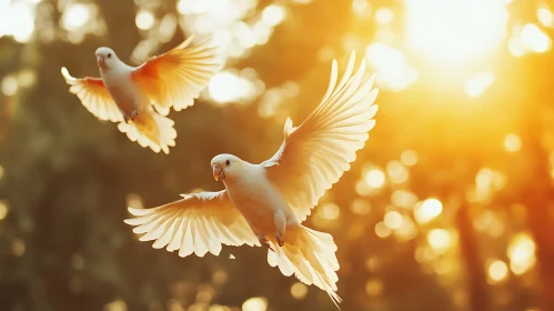 White Birds Flying in the Sun