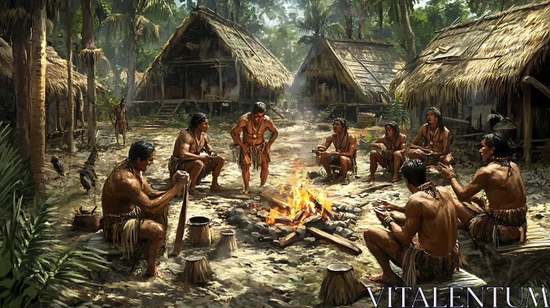 AI ART Tribal Community by the Fire