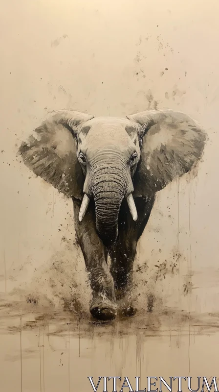 AI ART Monochrome Elephant Artwork