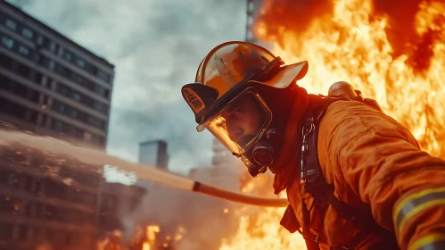 Heroic Firefighter in Action