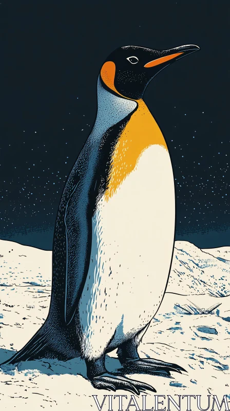 Illustrated Penguin in Arctic Night AI Image