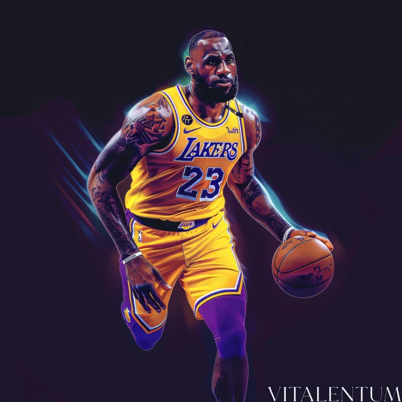 AI ART LeBron James Dribbling in Lakers Jersey