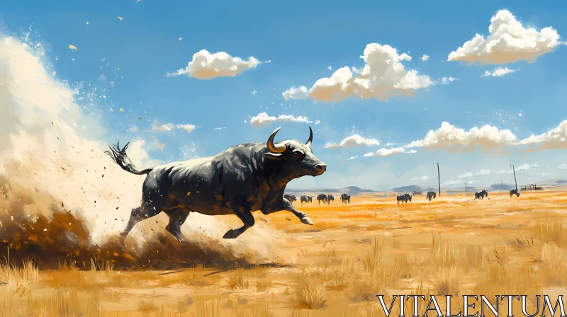 Majestic Bull Running in Open Field AI Image