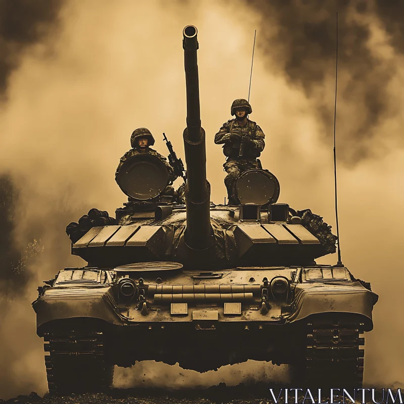 Military Tank with Soldiers in Action AI Image