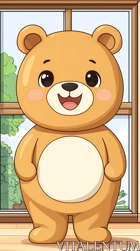 Cute Smiling Bear in a Room AI Image