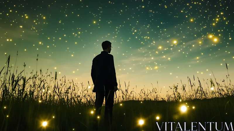 Silhouette in Starry Field AI Image