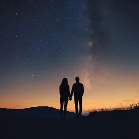 Silhouette of Couple Holding Hands at Night