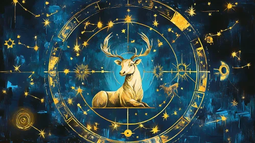 Golden Deer in Starry Zodiac Circle