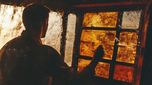 Silhouette of a Man with a Map at Sunset