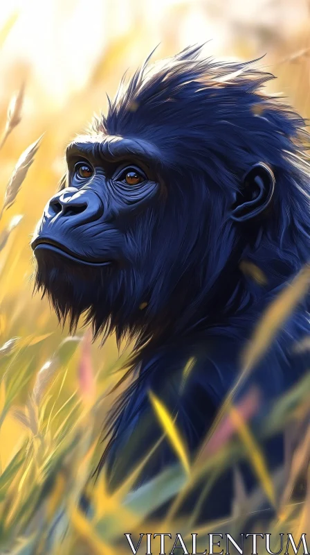 Gorilla in Golden Grasslands AI Image