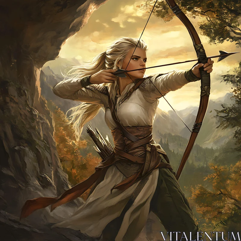 AI ART Female Elf Archer with Bow