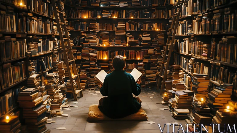 AI ART Person Reading in a Book Filled Room