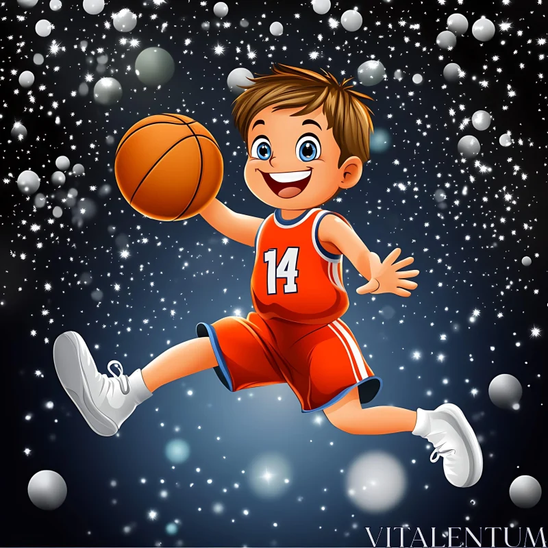 Cartoon Boy Playing Basketball AI Image