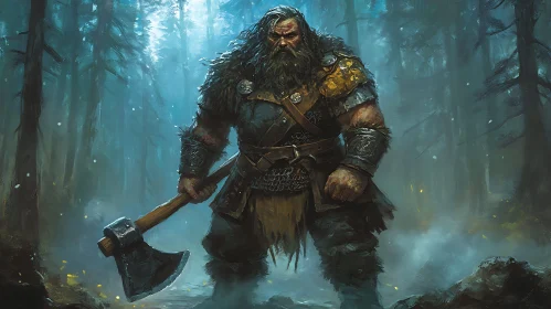 Axe Warrior in Misty Forest