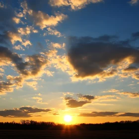 Scenic Sunset with Clouds and Trees