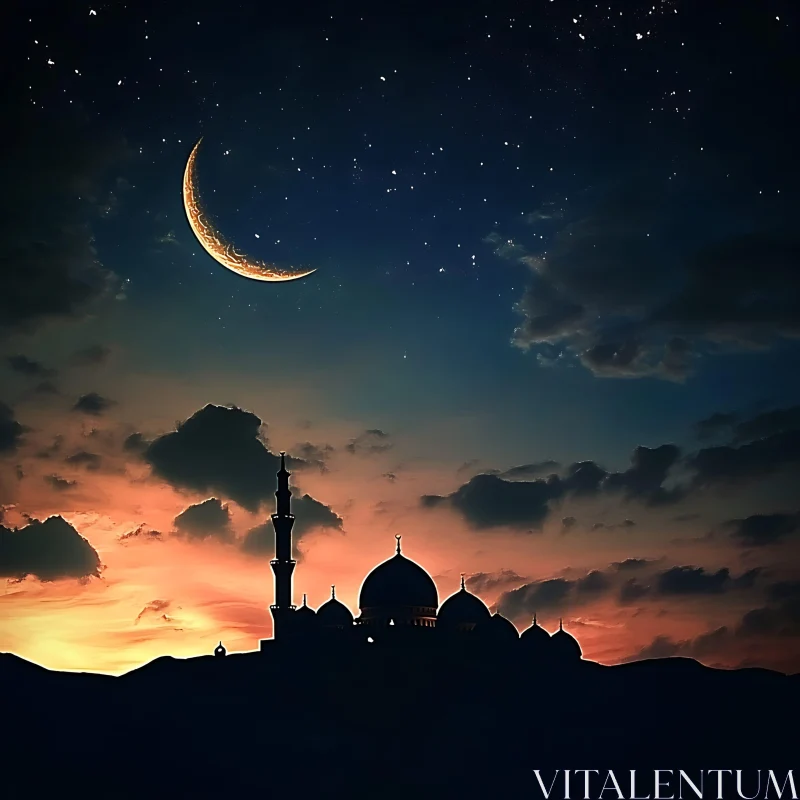 Night Sky Mosque Silhouette AI Image