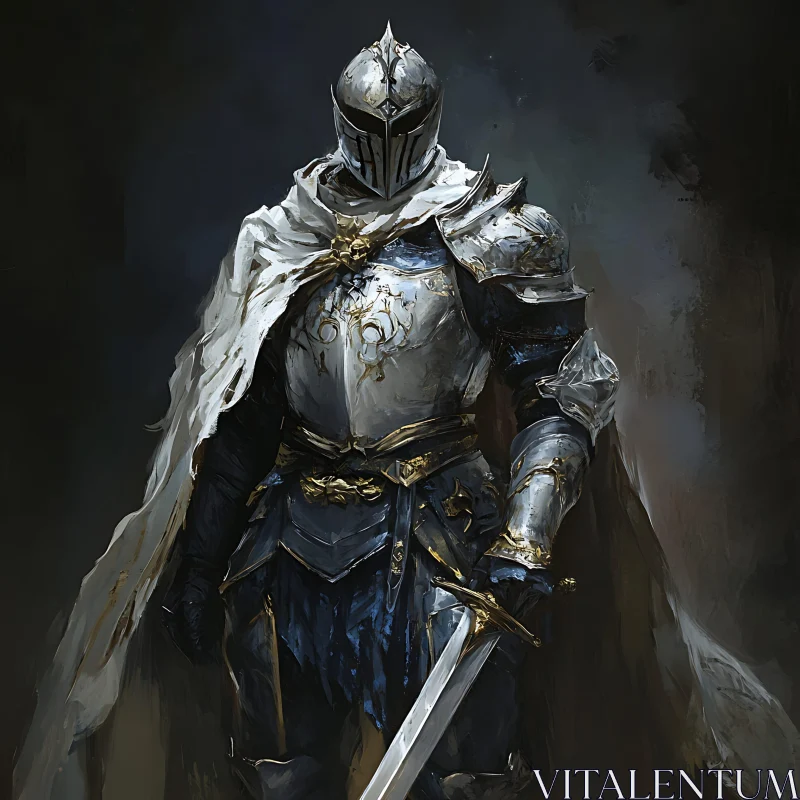 AI ART Armored Knight with Sword Illustration