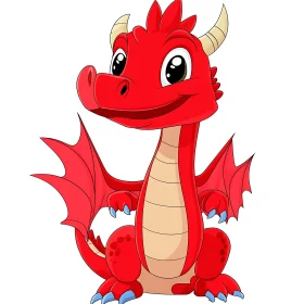 Cartoon Red Dragon with Blue Claws