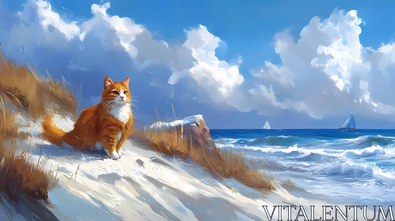 Oceanfront Feline Bliss AI Image