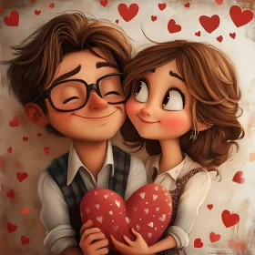 Heartfelt Cartoon Couple's Valentine's Day Celebration