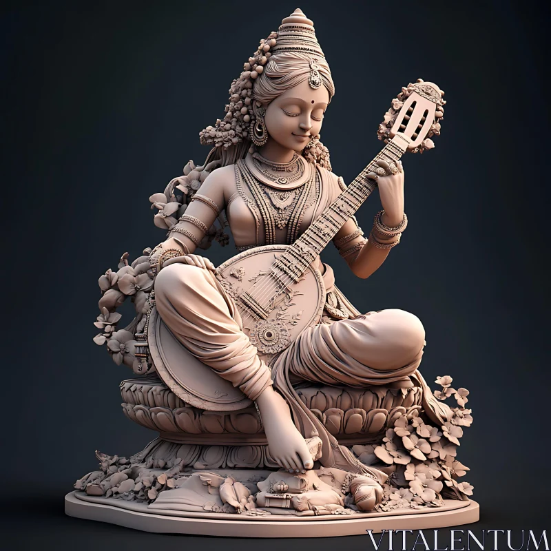 Serene Goddess Playing Music Sculpture Art AI Image