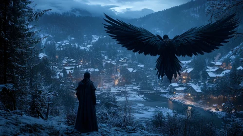 Winter Village Raven Guardian
