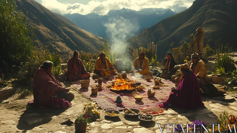 AI ART Andean Ritual by the Sacred Fire