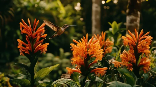 Hummingbird and Orange Flowers in Bloom