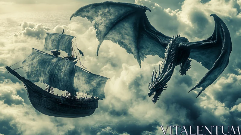 AI ART Flying Dragon near Sailing Vessel