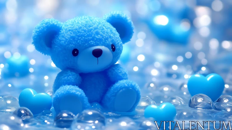 Blue Teddy Bear with Hearts AI Image