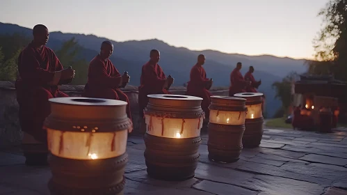 Tranquil Monastic Gathering with Candles