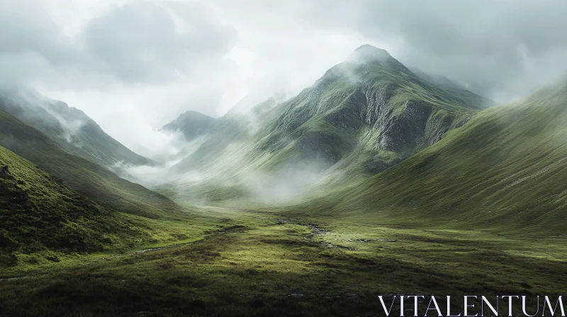 AI ART Ethereal Mist and Lush Green Mountains