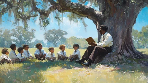 Boys Learning with Teacher Illustration