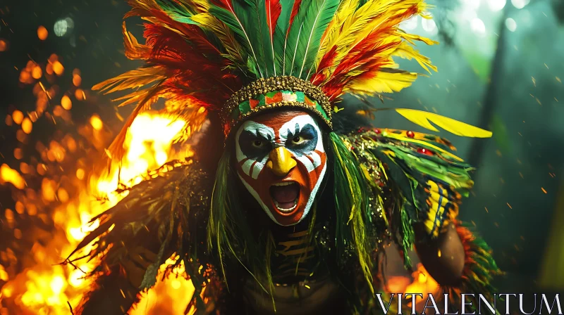 AI ART Tribal Warrior Screaming in Fire