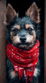 Adorable Pet in Knitted Red Scarf