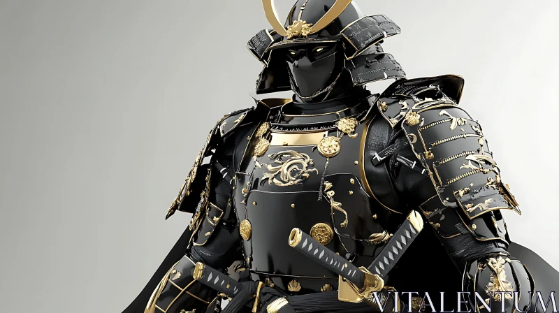 AI ART Warrior in Black and Gold Armor