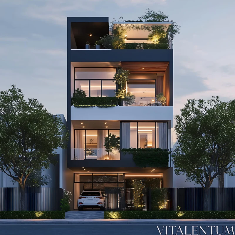 AI ART Urban Minimalist Home with Green Balconies