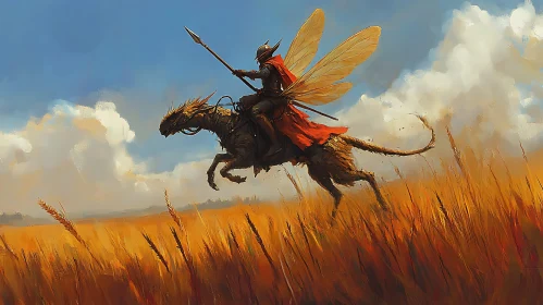 Fantasy Rider in a Golden Landscape