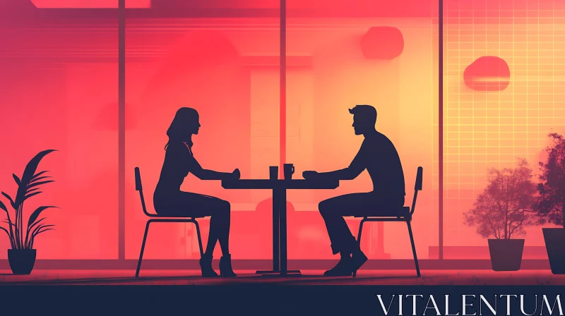 AI ART Silhouette Couple at Cafe Table