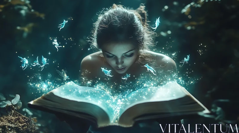 AI ART Mystical Book with Fairies and Light