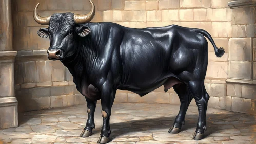 Powerful Black Bull Painting
