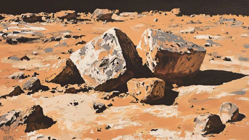 Arid Desert Terrain with Scattered Boulders