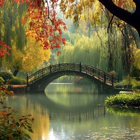 Autumn Lake Bridge Scene