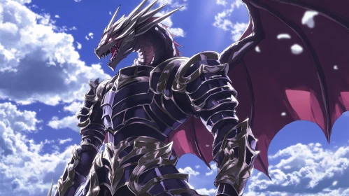 Dragon in Armor Against Cloudy Sky