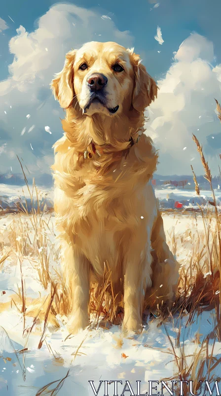 Golden Dog in Snow AI Image