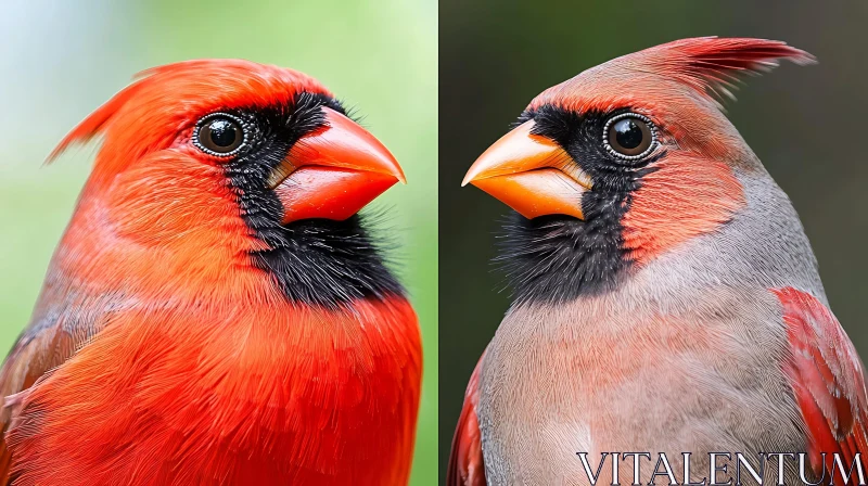 Cardinal Duo: A Study in Contrasting Plumage AI Image