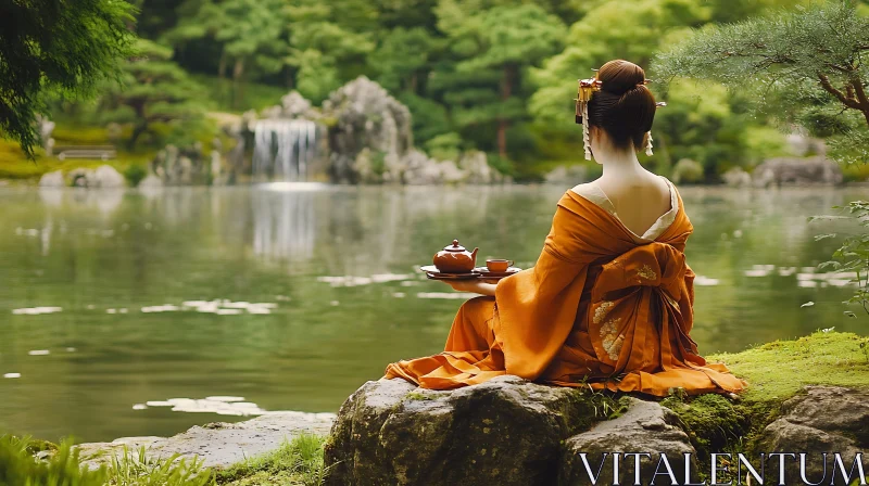 Kimono Woman Tea Serenity AI Image