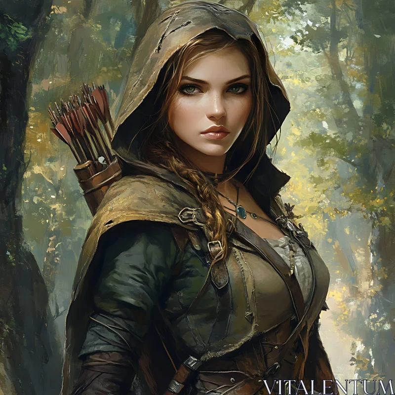 AI ART Hooded Archer in the Forest