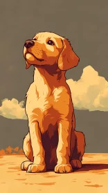Golden Retriever in Serene Skyscape
